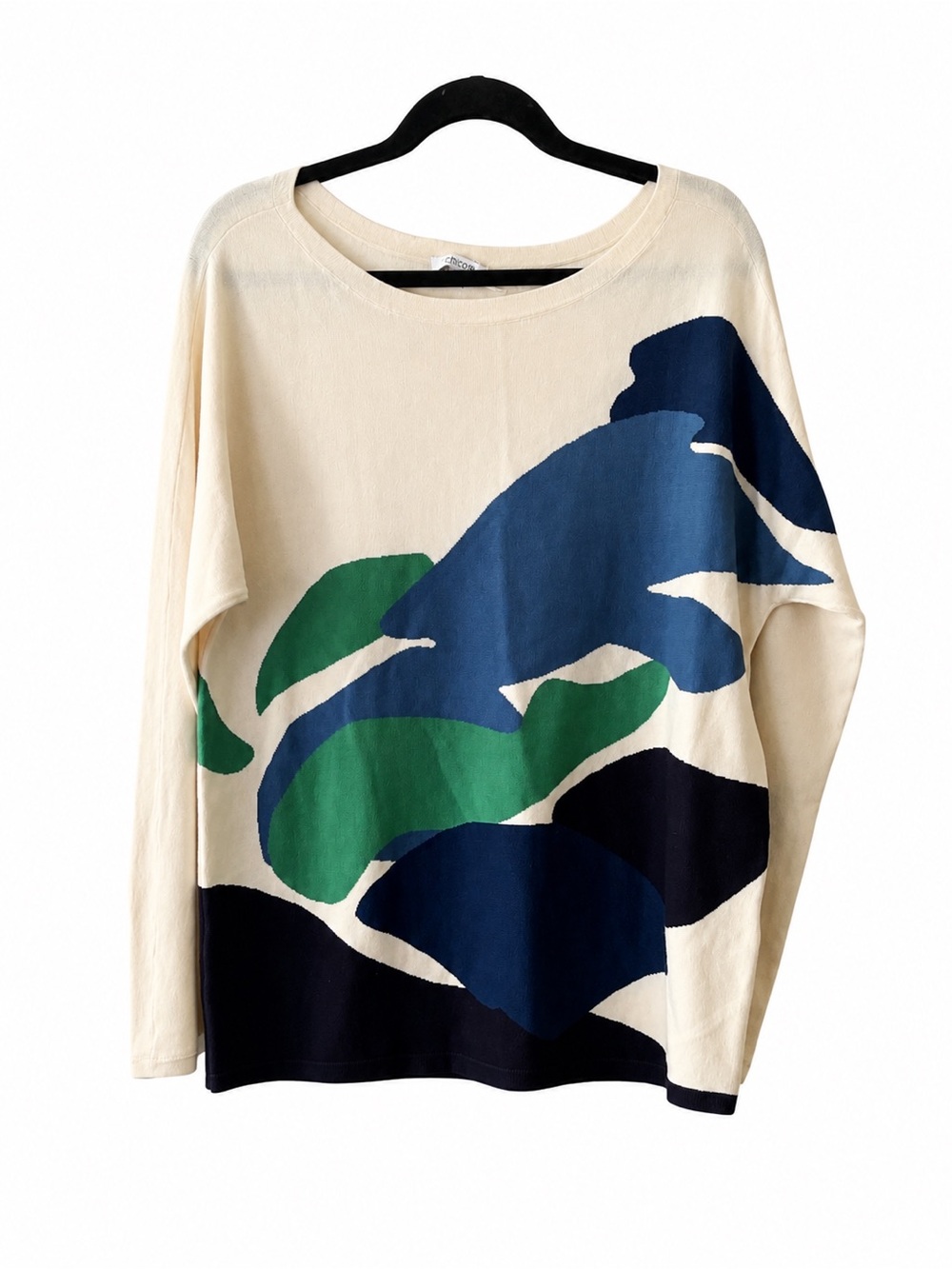 Chico’s Abstract Print Sweater Top Size 1 (US Medium) Blue Green Oversized
